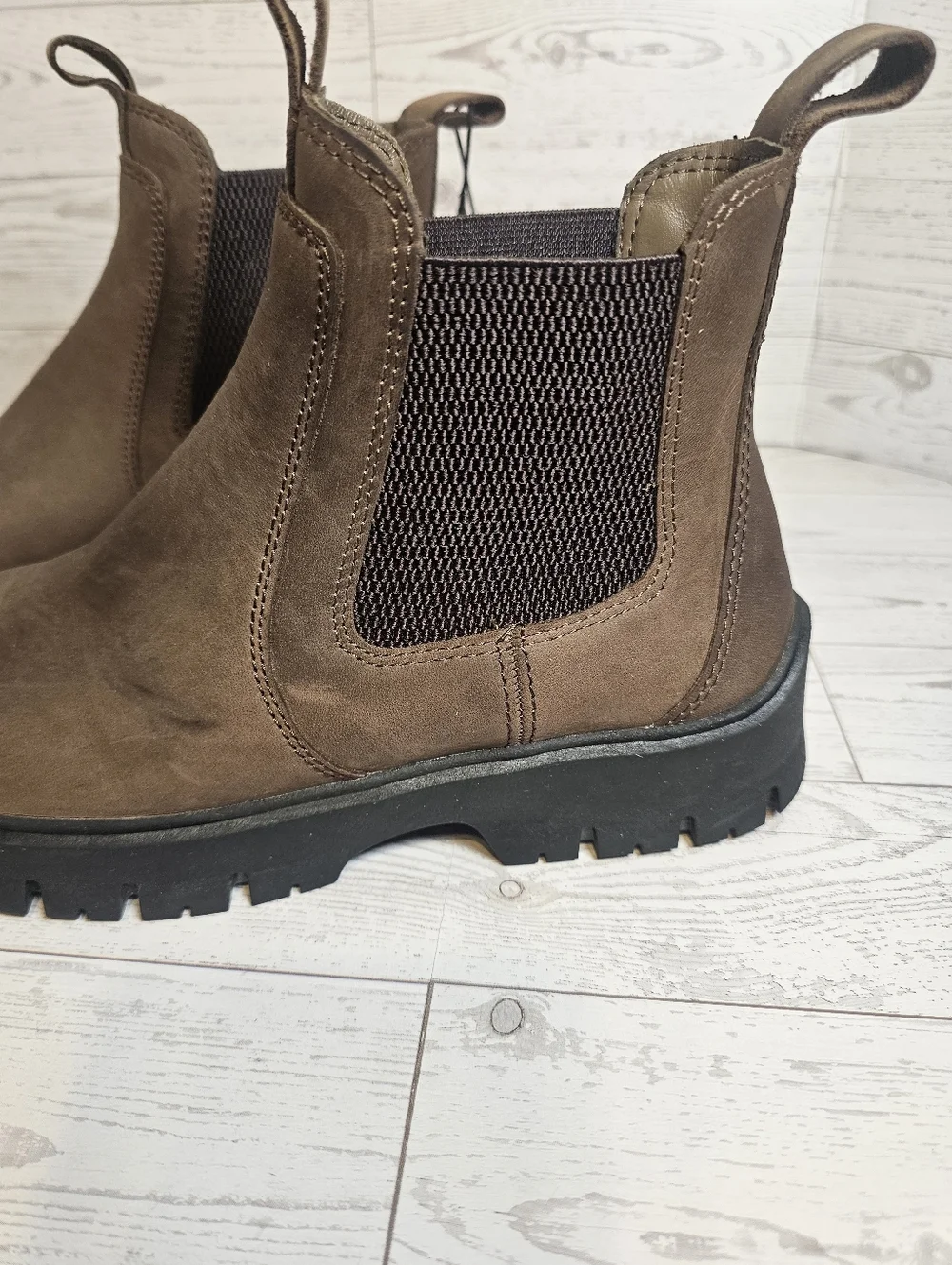 Zara Brown Leather Chelsea Boots Lug Sole Pull-On Ankle Boots Size 37 US 6.5 NWT